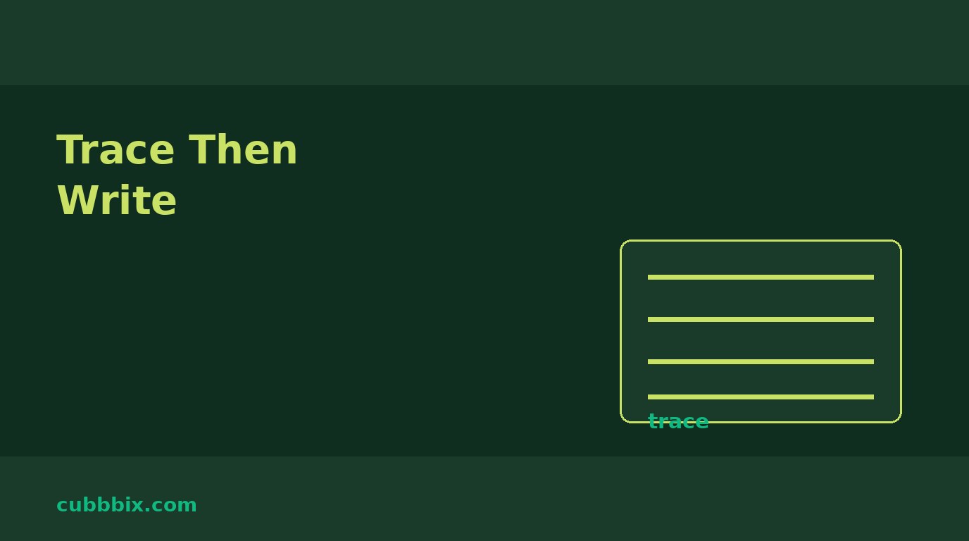 Dark green graphic with ruled lines and the words Trace Then Write