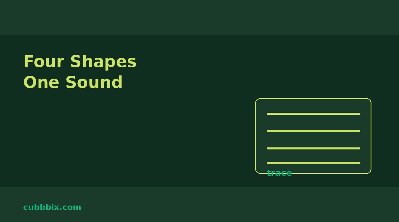 Dark green graphic with ruled lines and the words Four Shapes