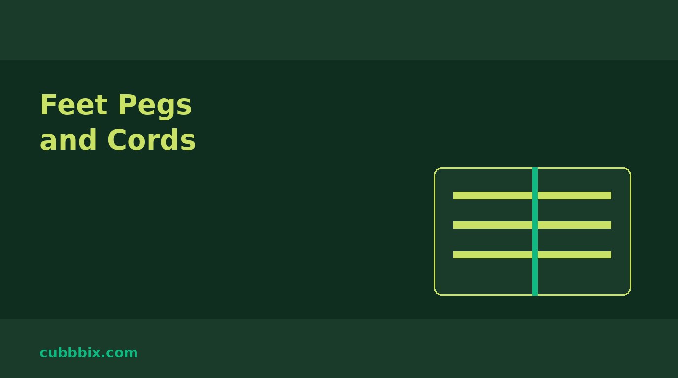 Dark green graphic with two verse columns and the words Feet Pegs Cords