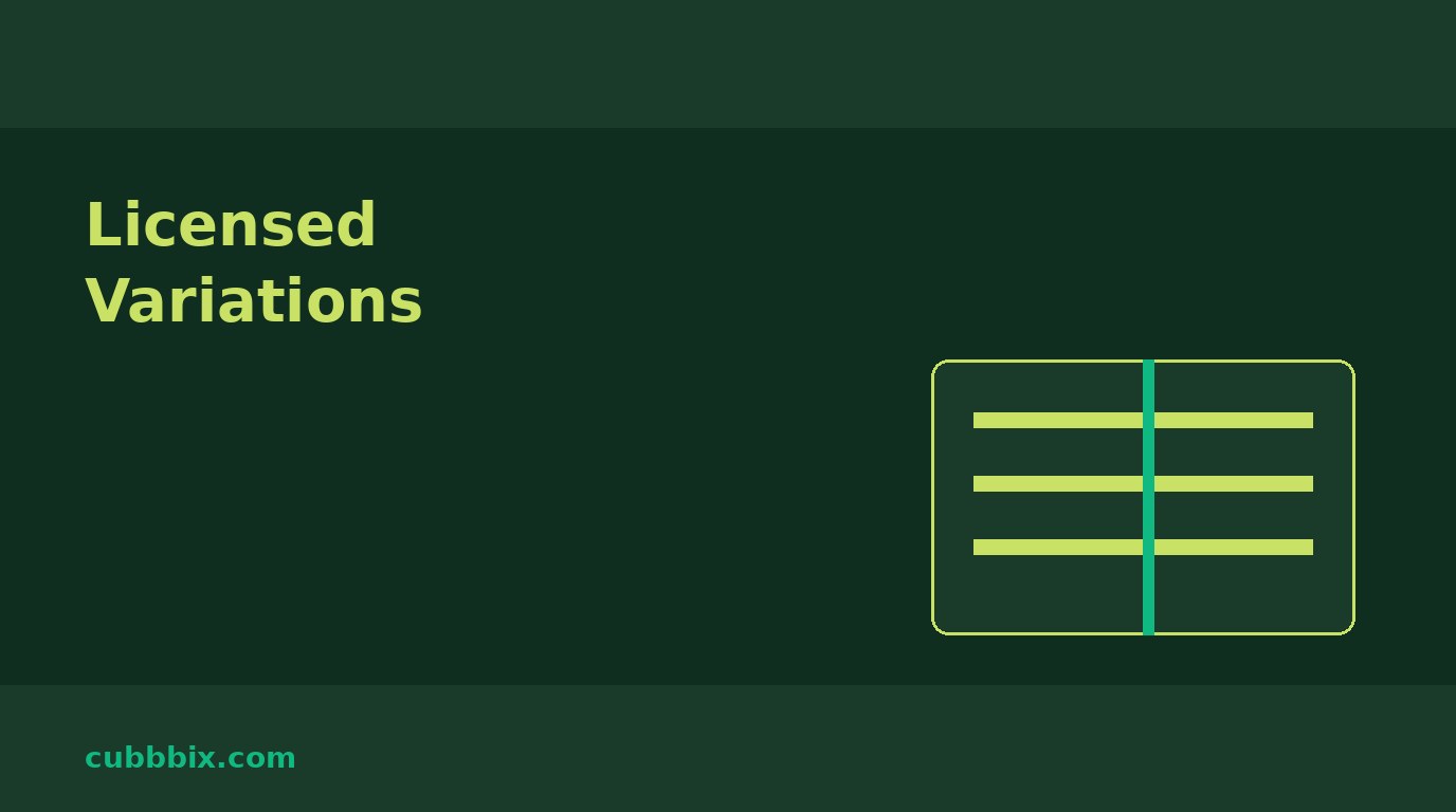 Dark green graphic with two verse columns and the words Licensed Variations