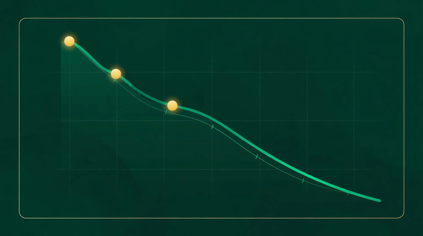 A descending balance curve with three gold markers on its first three steps, showing the three months of profit that form the SAMA early settlement fee