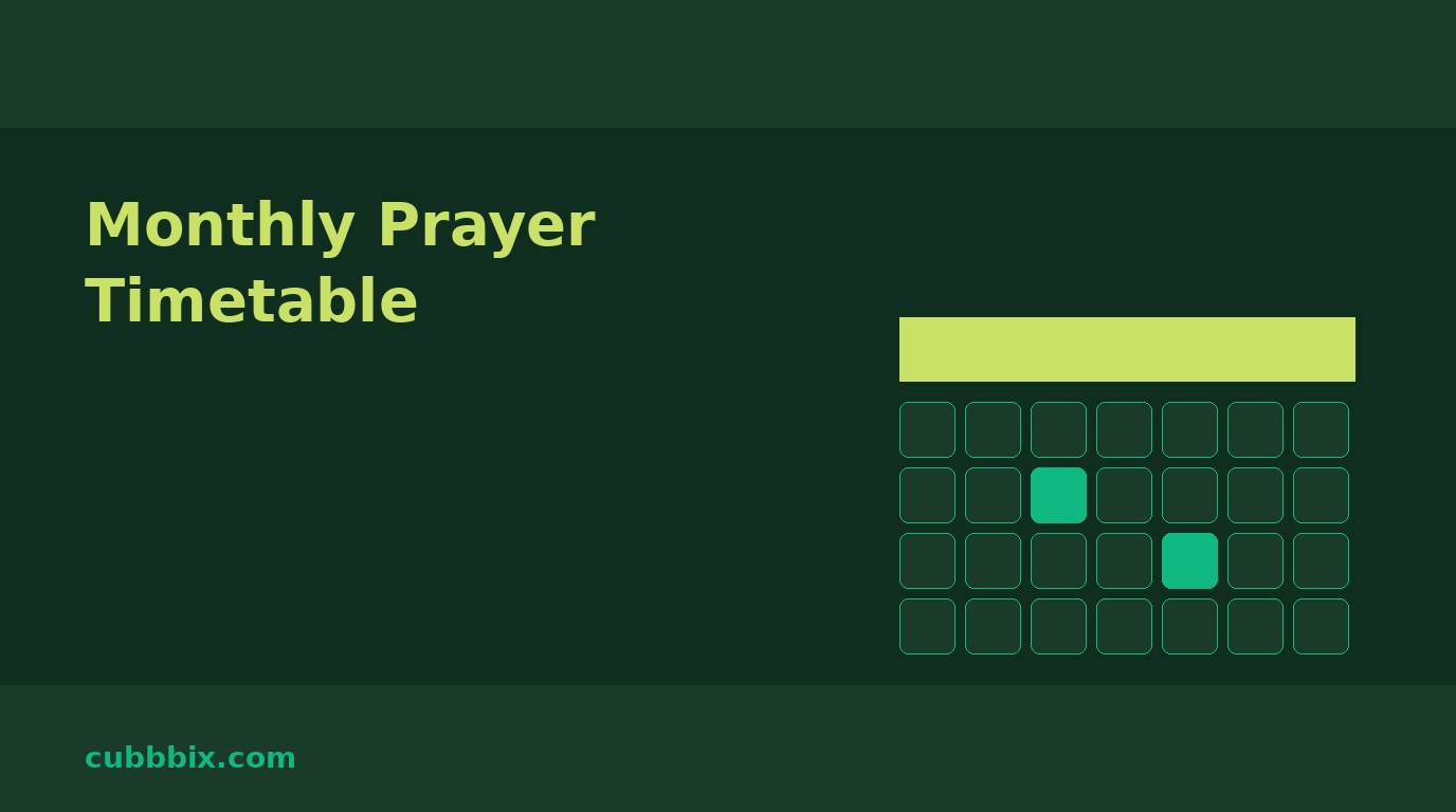 Monthly prayer timetable: a printable month of prayer times for any city