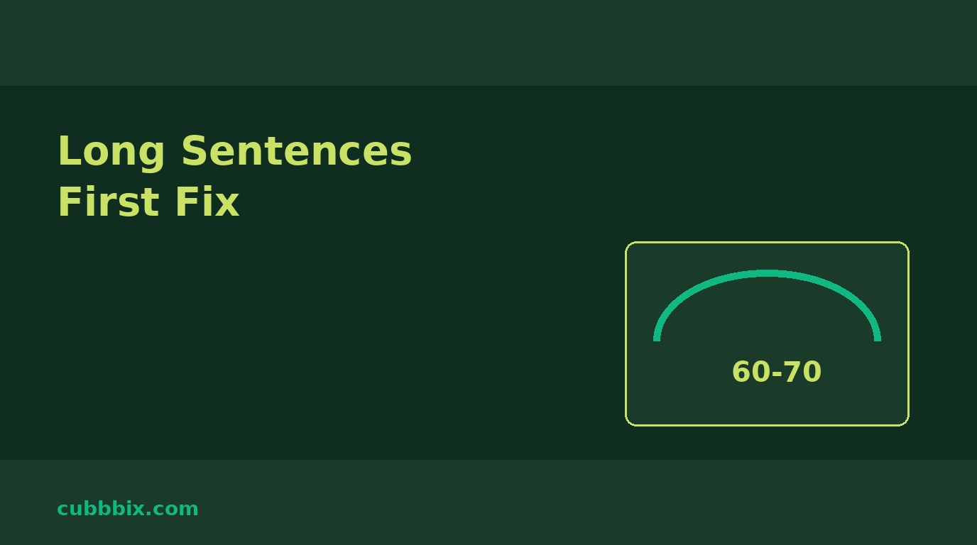 Dark green graphic with a gauge and the words Long Sentences