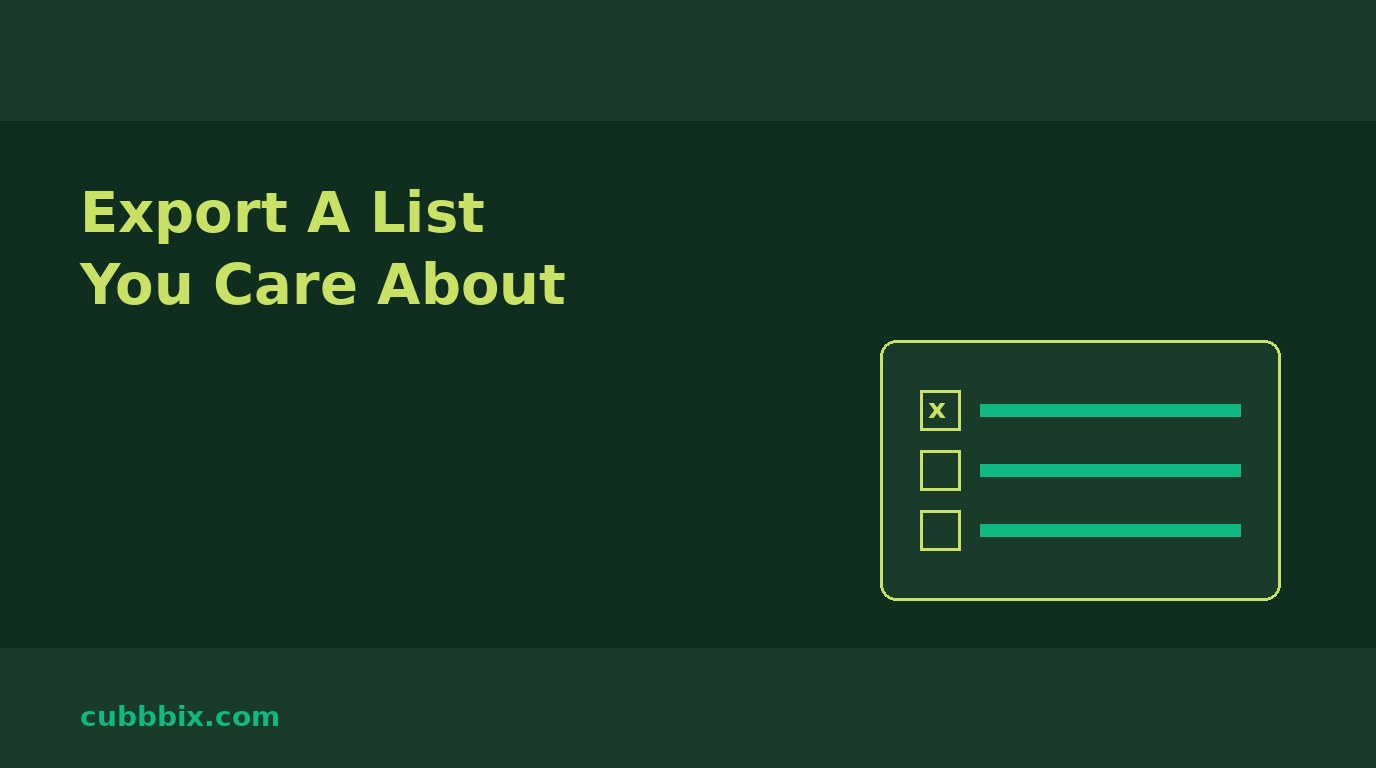 Dark green graphic with a checklist and the words Export First