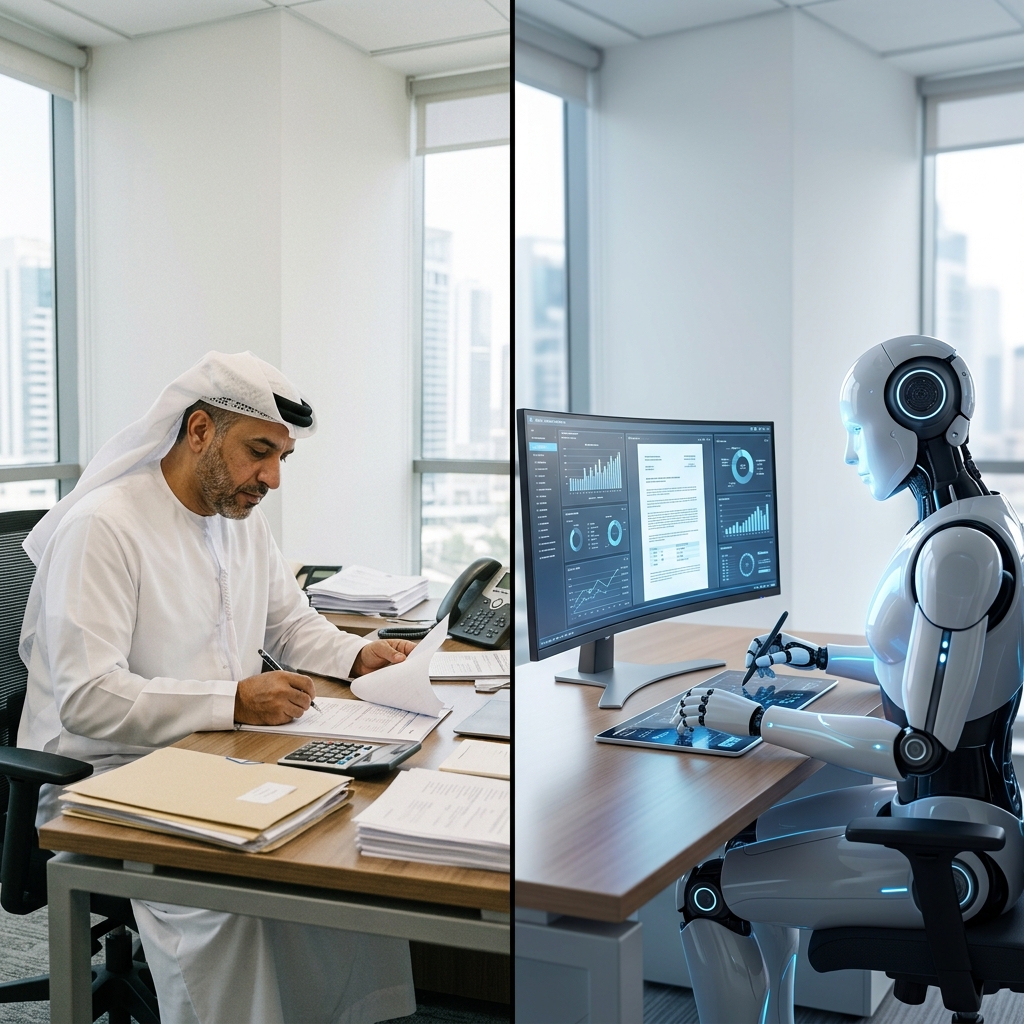 Comparison of a Gulf office worker and an AI system performing the same administrative task