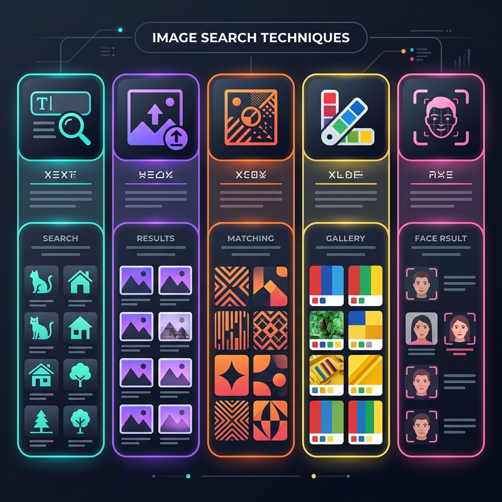 Five different types of image search techniques compared side by side