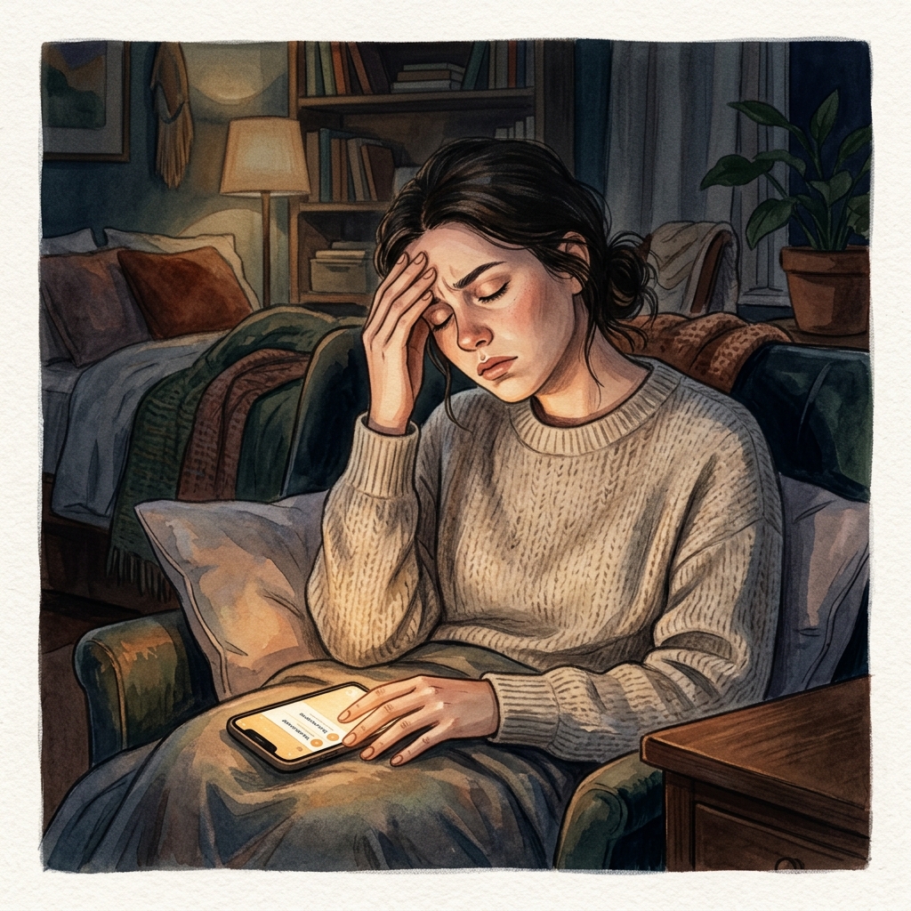 A person experiencing digital fatigue from excessive scrolling