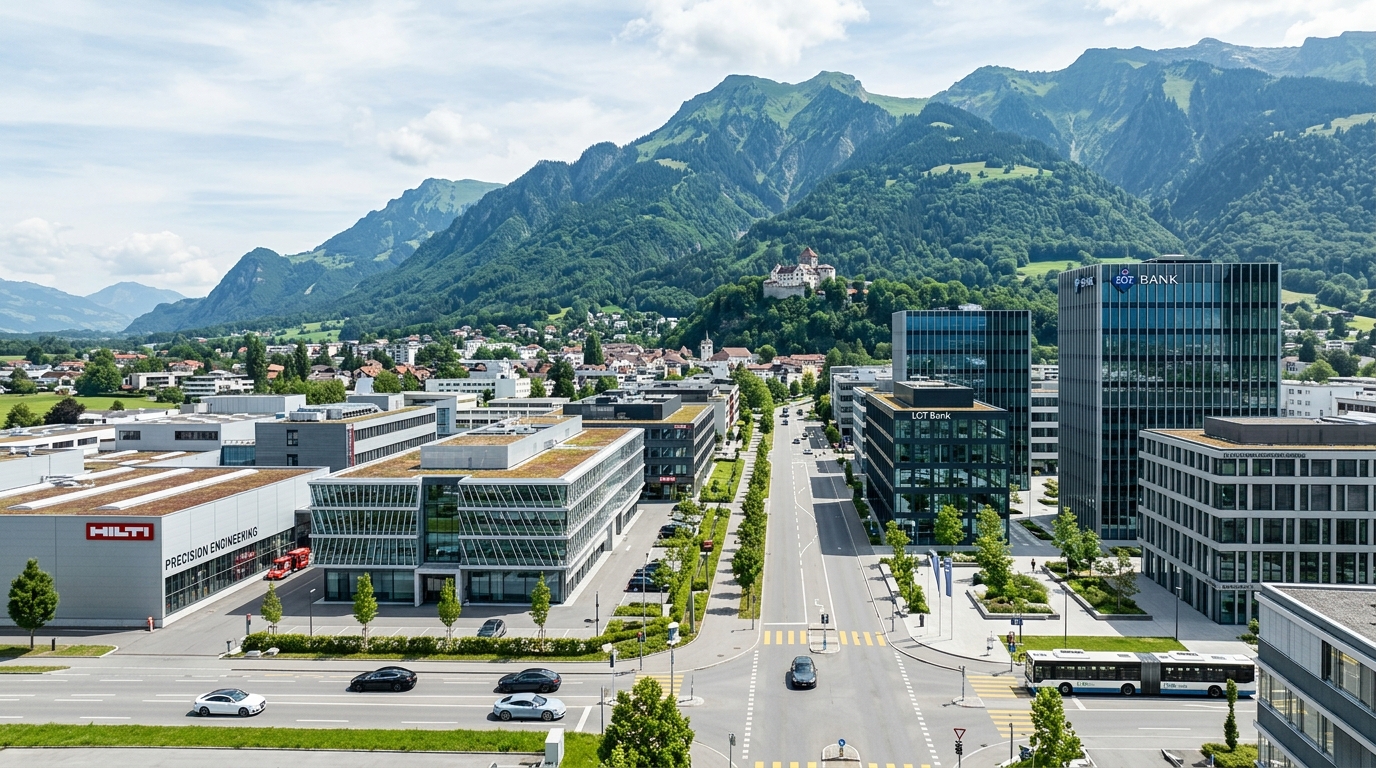 Commercial and high-tech industrial tech park in Schaan showing smart manufacturing labs and R&D headquarters