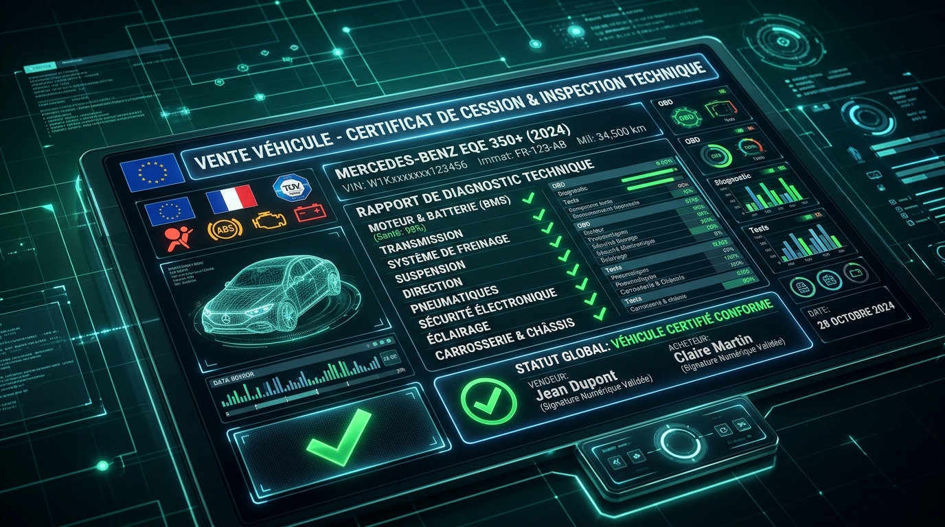 Dossier vente véhicule d'occasion certificat de cession et contrôle technique